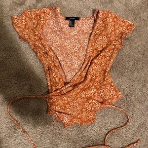 Forever 21 Orange Wrap Around Crop Top
